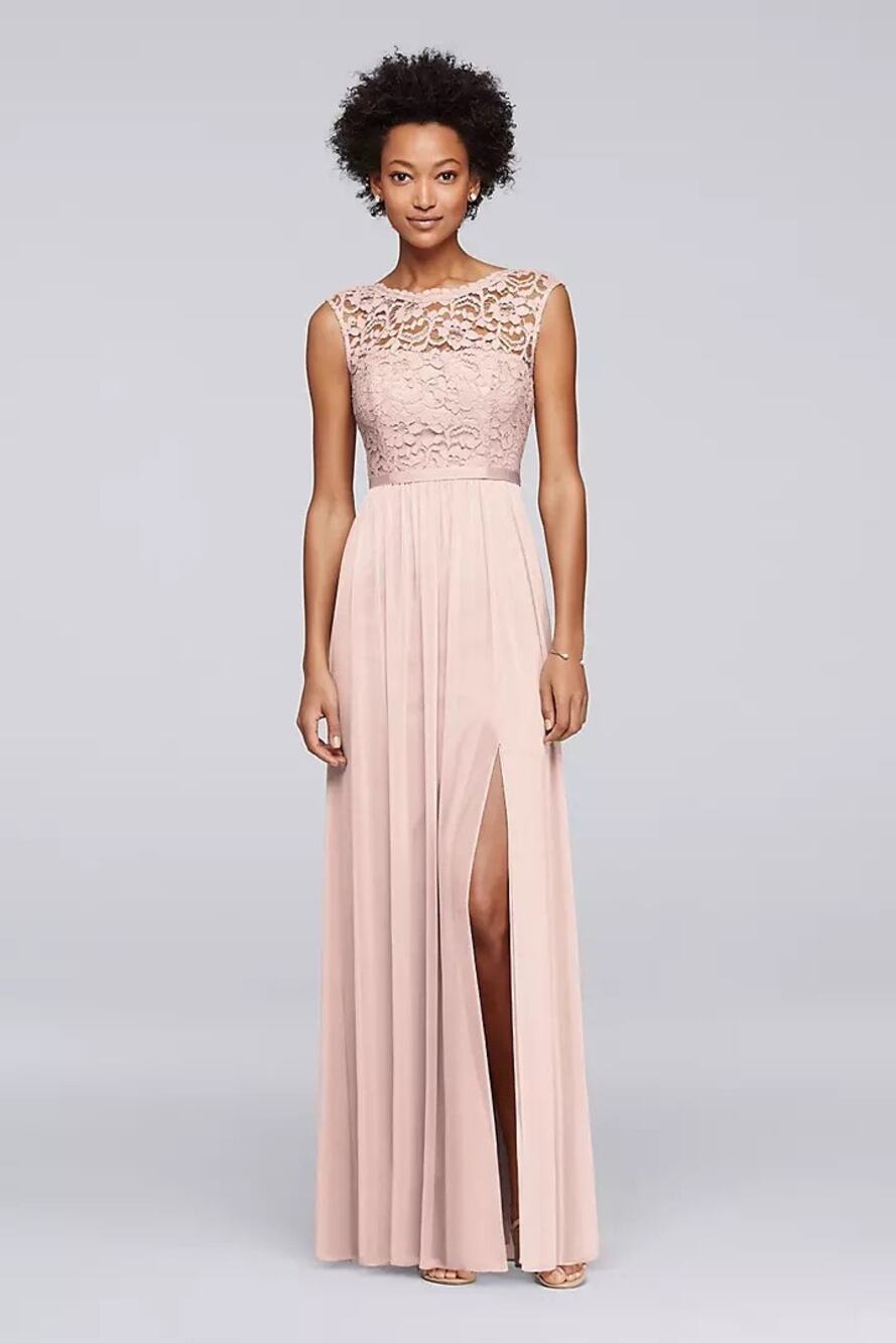 David’s Bridal Blush Lace Chiffon Sleeveless Maxi Dress Size 4 NWT
